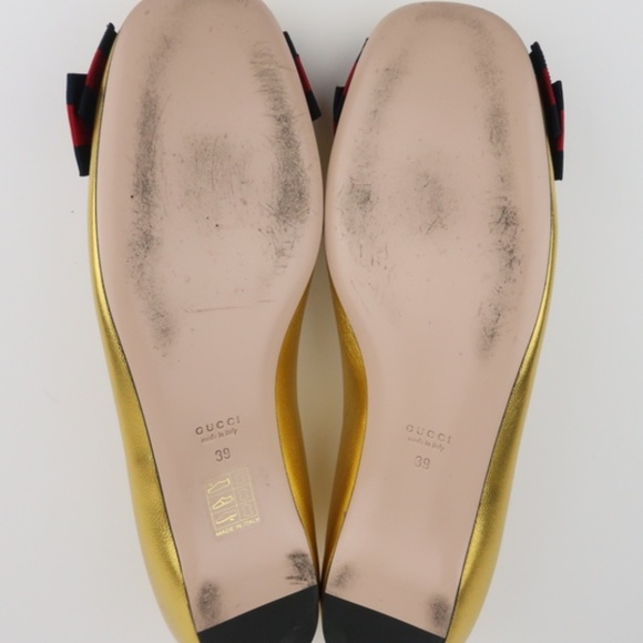 Gucci Web Bow Rose Ballet Flats Gold Metallic - Picture 6 of 6